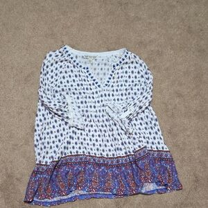 Vintage America Blue and White Patterned Top